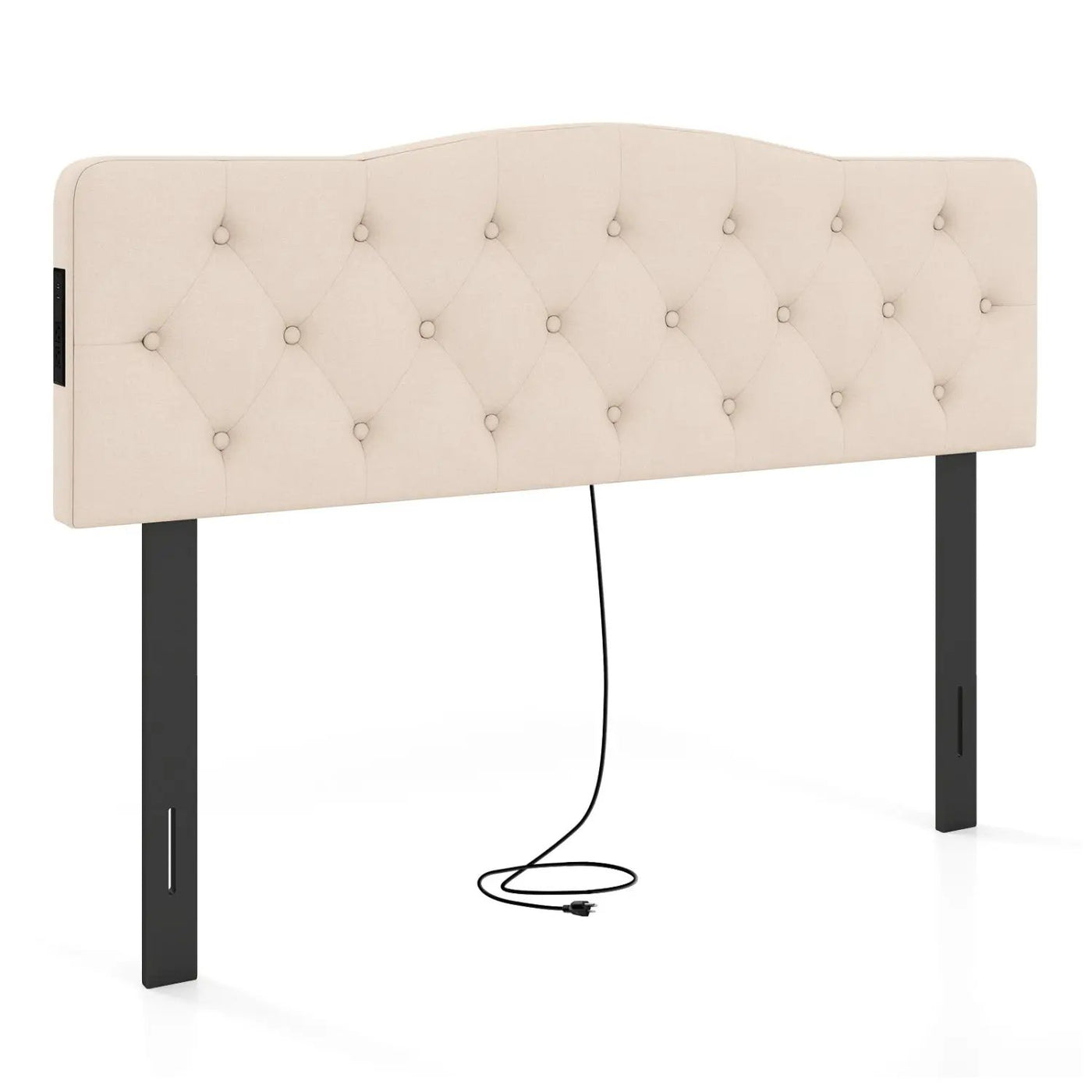 Tufted Upholstered Head Board for Queen and Full Size Bed with 2 AC Outlets by DirectDeals