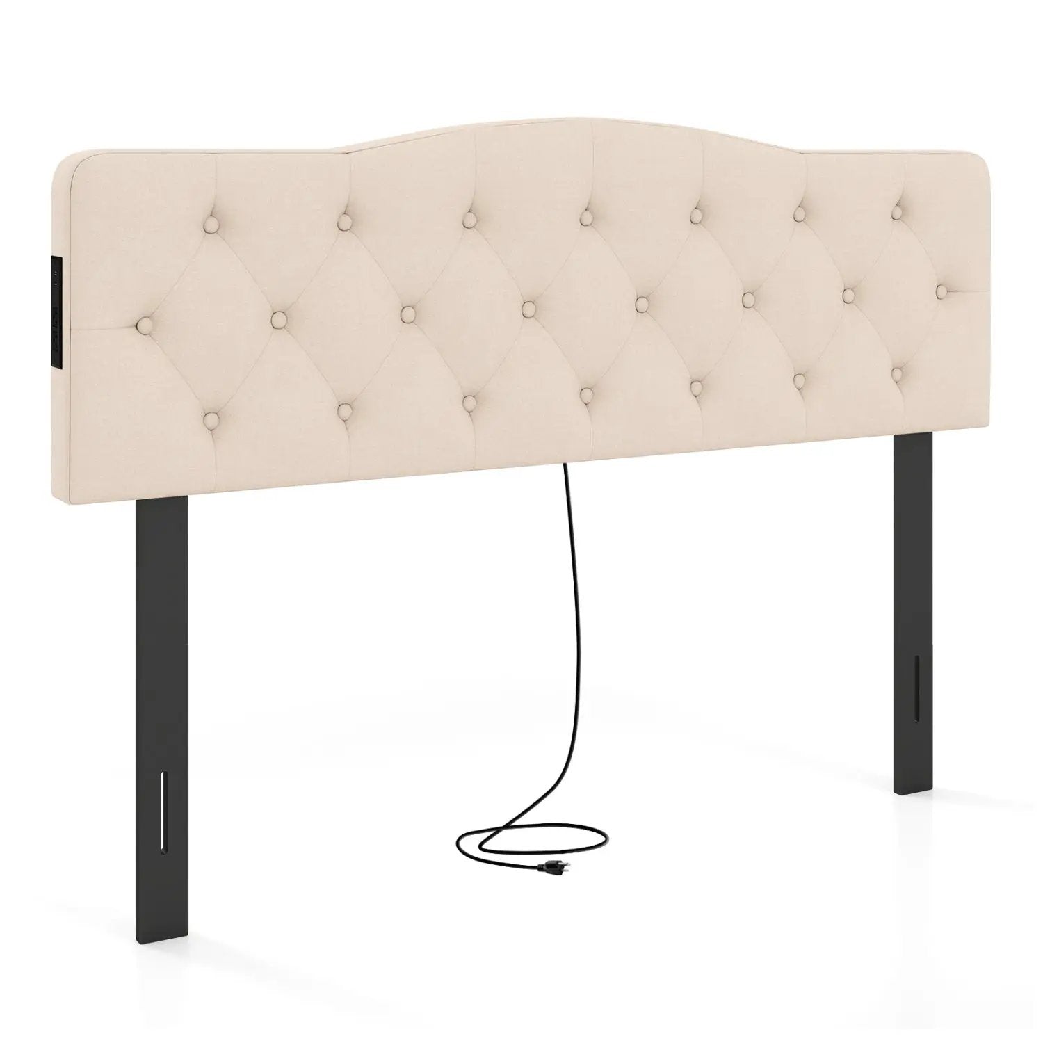 Tufted Upholstered Head Board for Queen and Full Size Bed with 2 AC Outlets by DirectDeals