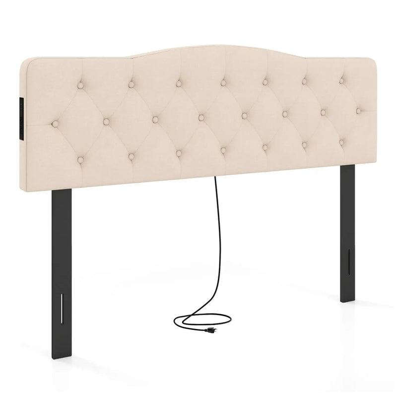 Tufted Upholstered Head Board for Queen and Full Size Bed with 2 AC Outlets by DirectDeals