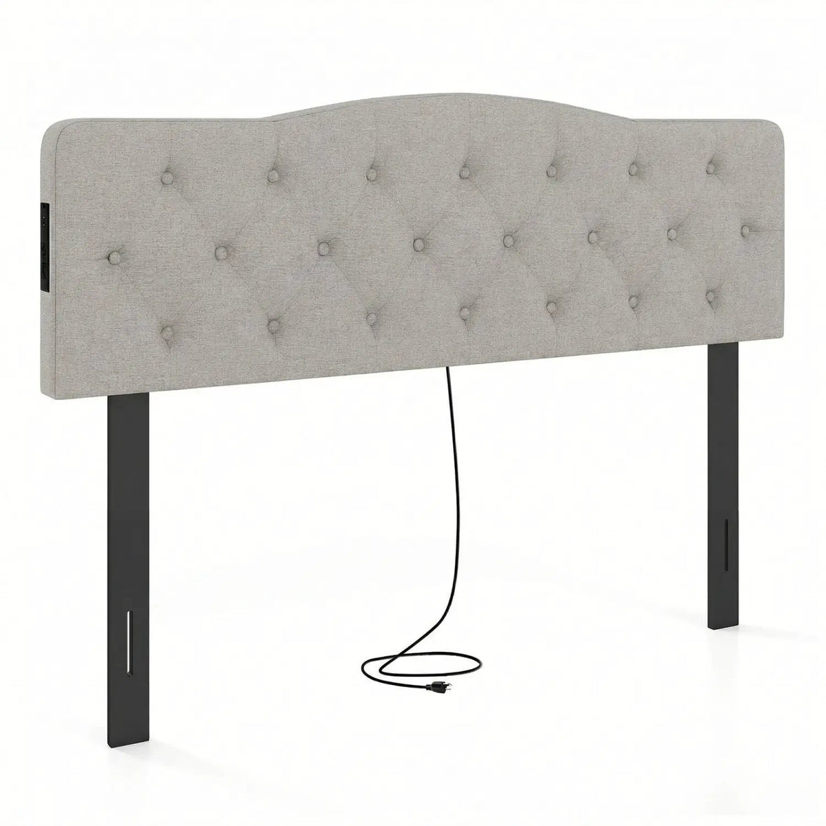 Tufted Upholstered Head Board for Queen and Full Size Bed with 2 AC Outlets by DirectDeals
