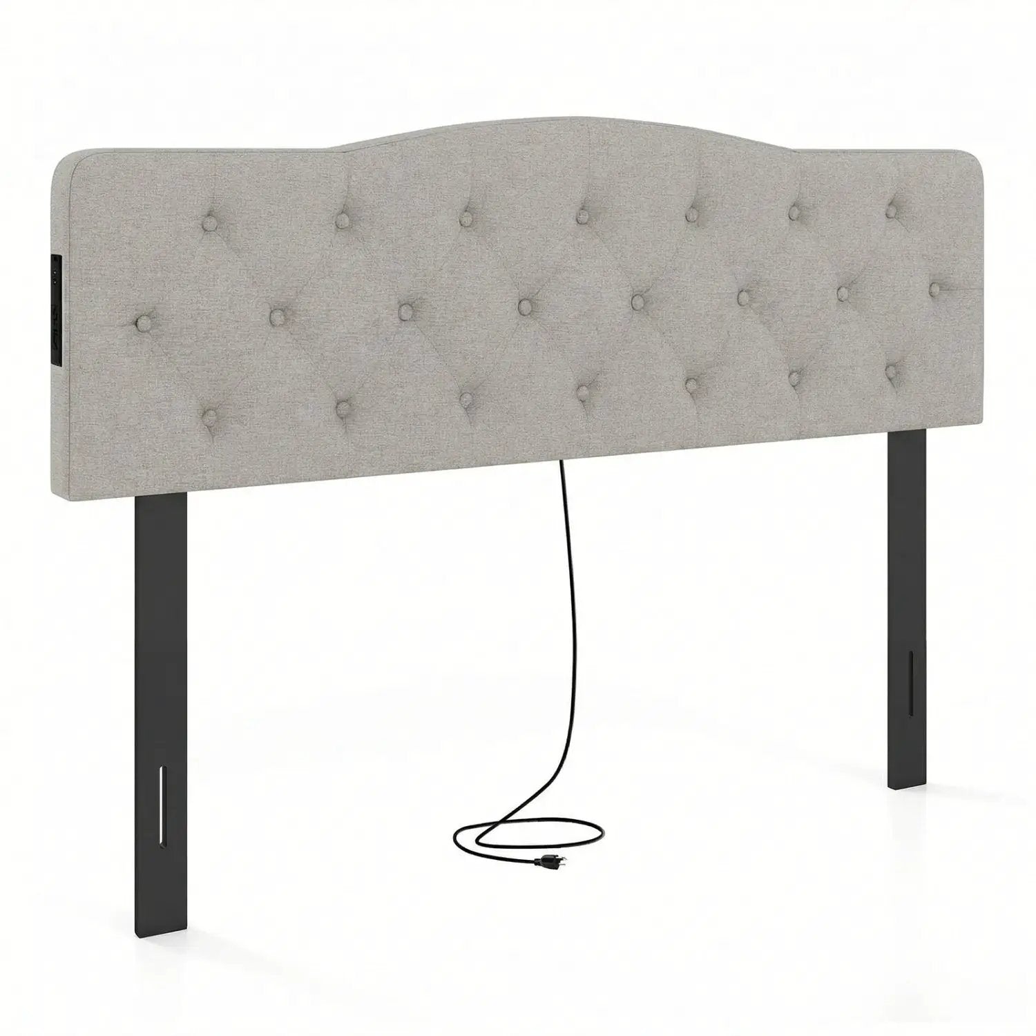 Tufted Upholstered Head Board for Queen and Full Size Bed with 2 AC Outlets by DirectDeals
