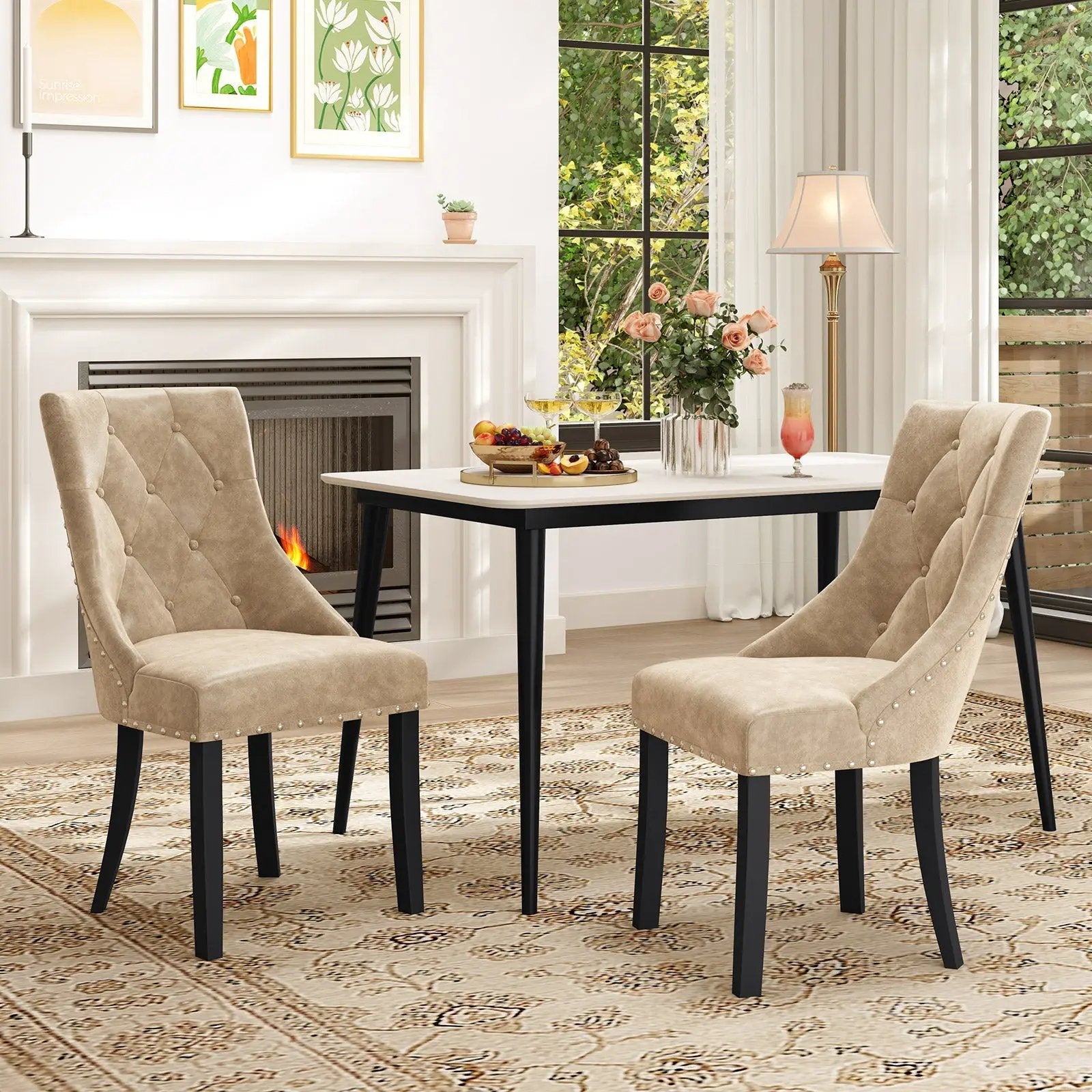 Tufted Wingback Upholstered Dining Chairs Set of 2-Light Brown by DirectDeals