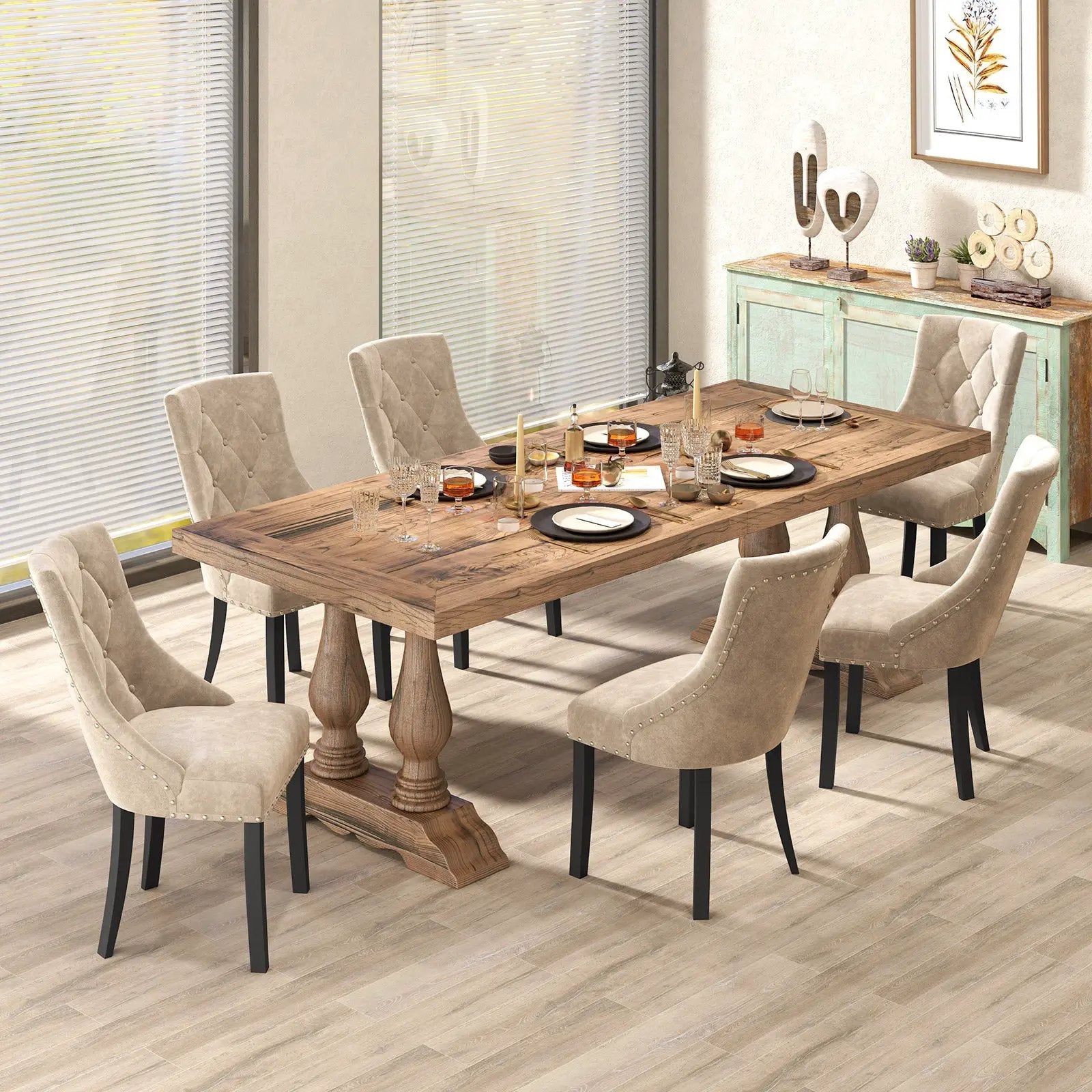Tufted Wingback Upholstered Dining Chairs Set of 2-Light Brown by DirectDeals
