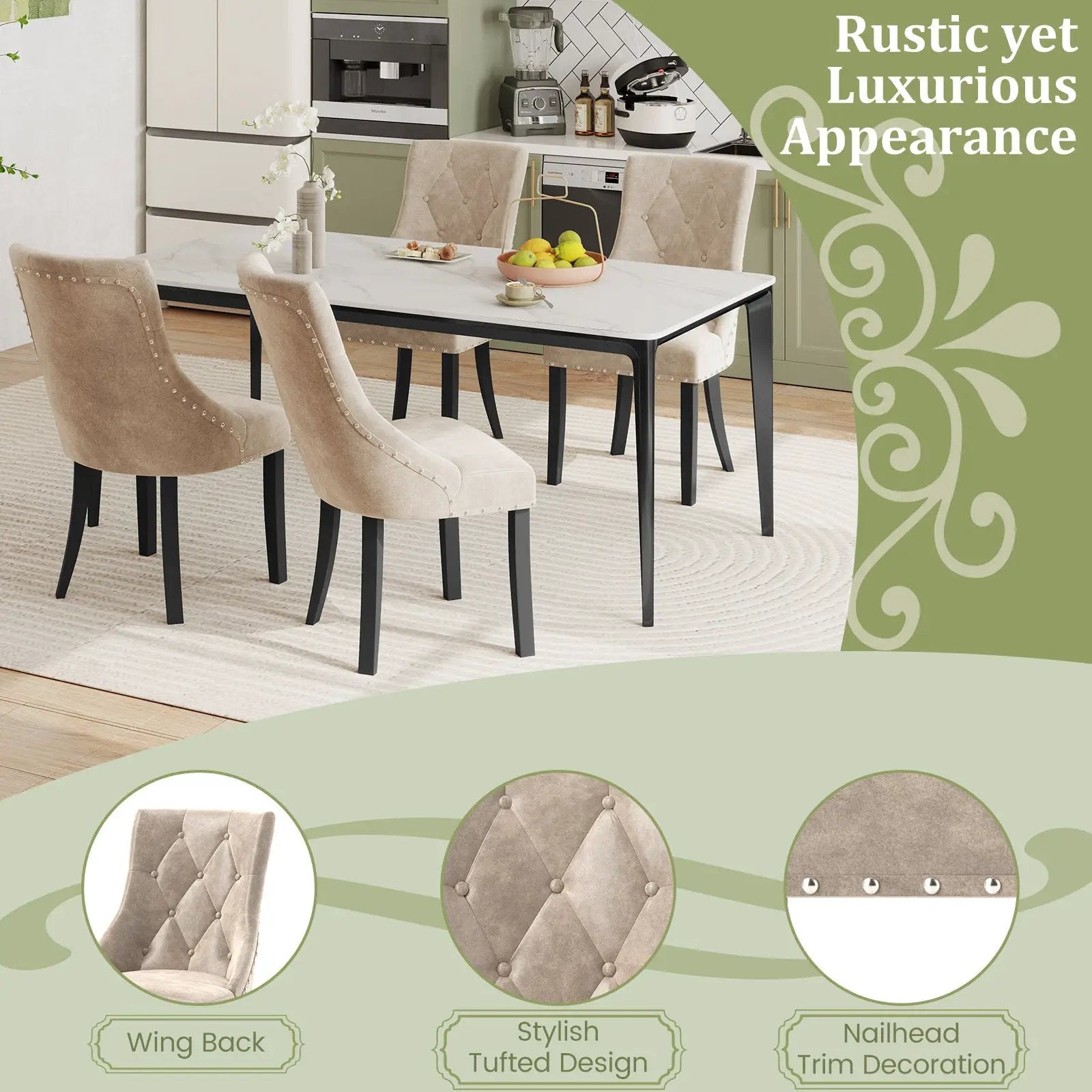 Tufted Wingback Upholstered Dining Chairs Set of 2-Light Brown by DirectDeals