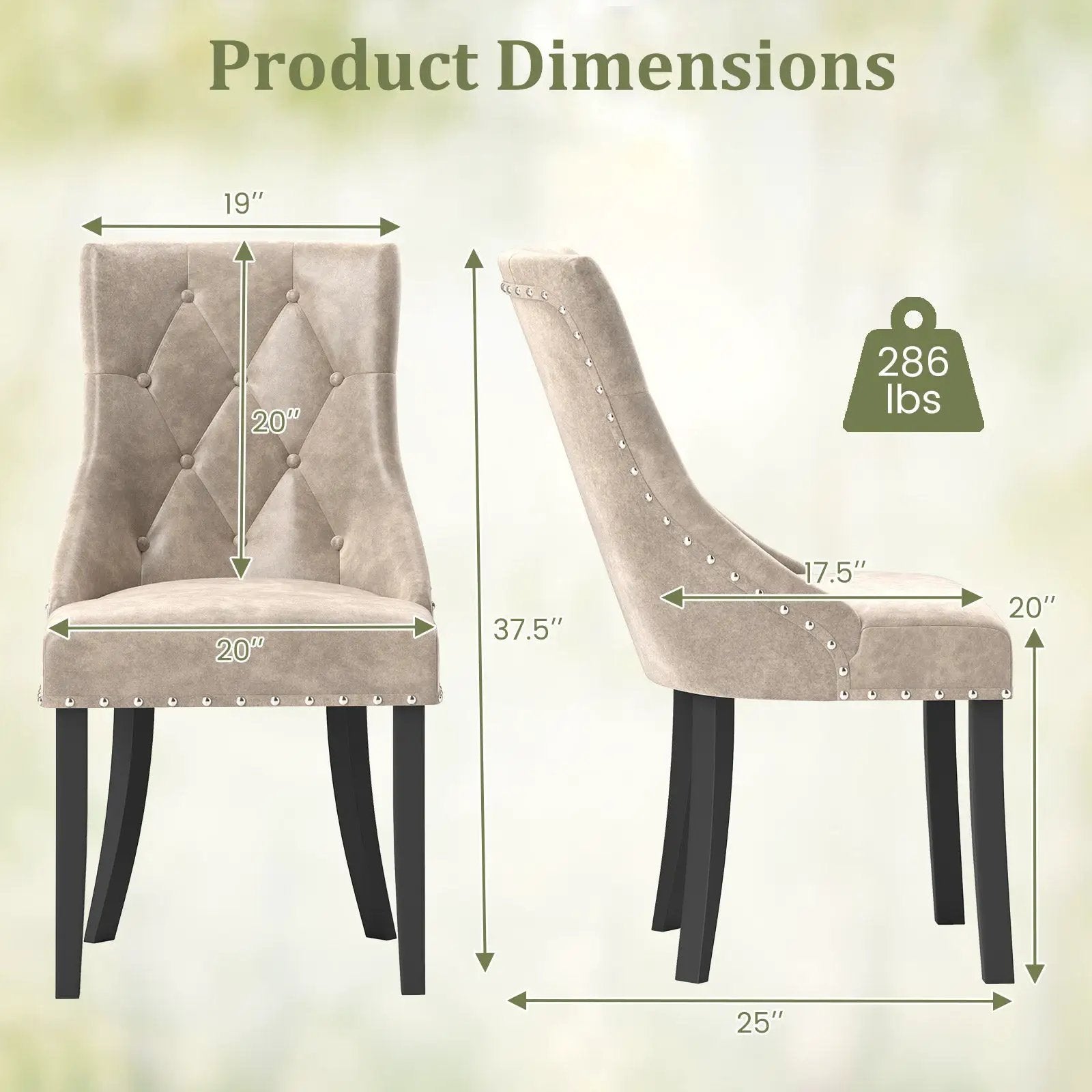 Tufted Wingback Upholstered Dining Chairs Set of 2-Light Brown by DirectDeals
