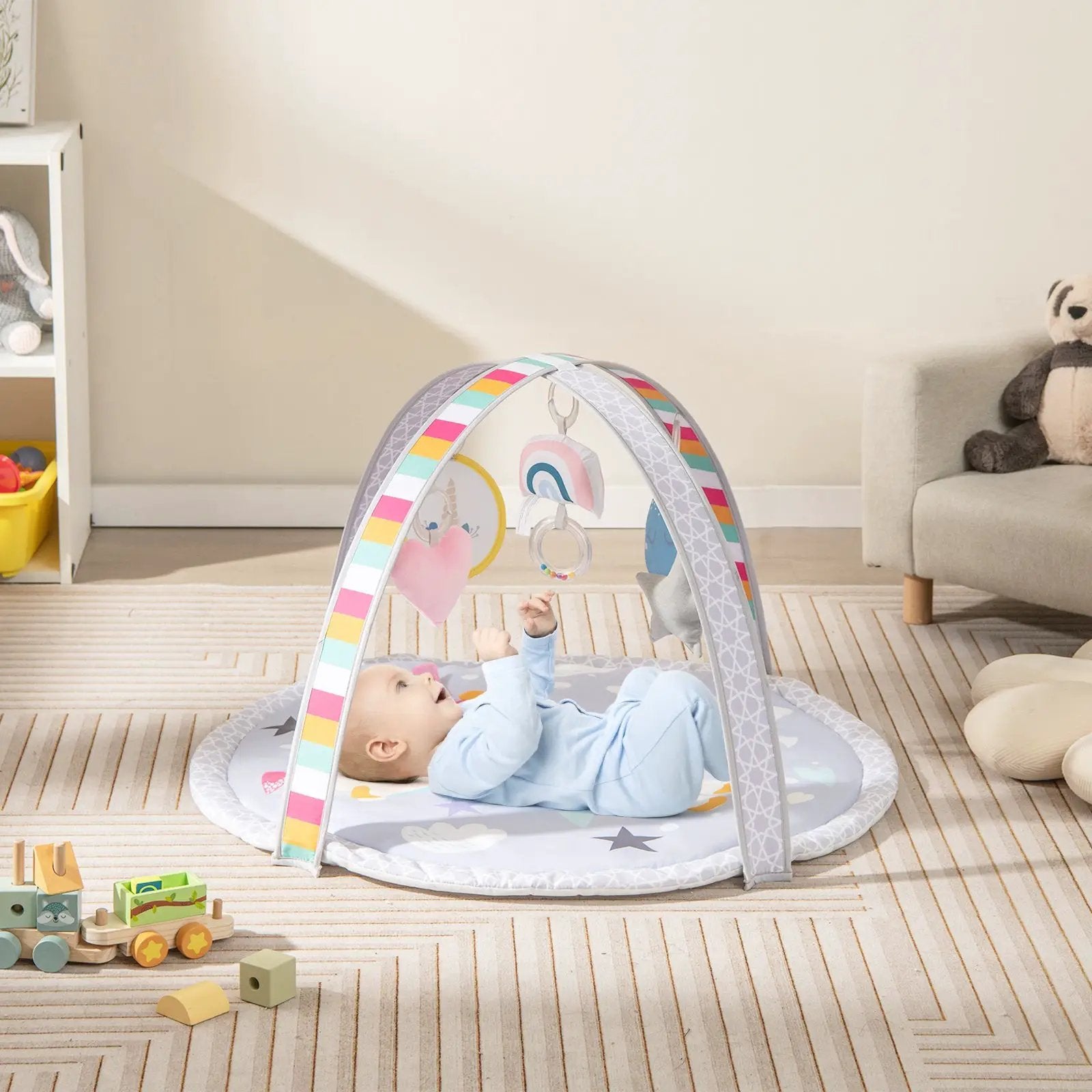 Baby Play Gym Mat 7-in-1 Tummy Time Activity Mat with 5 Detachable Toys-Multicolor by DirectDeals