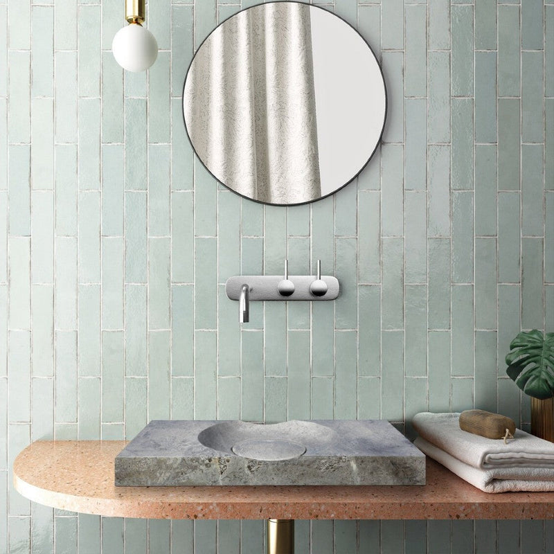 Tundra Grey Marble Rectangular Vessel Sink Honed (W)18" (L)40" (H)4" by GobekDesign