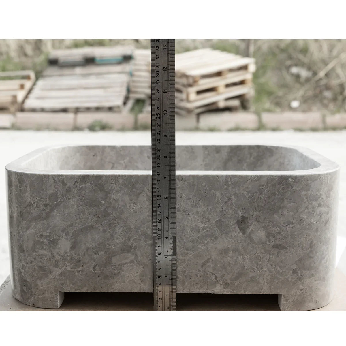 Tundra Gray Marble Rectangular Wall-mount Bathroom Sink (W)12" (L)18" (H)7" by GobekDesign