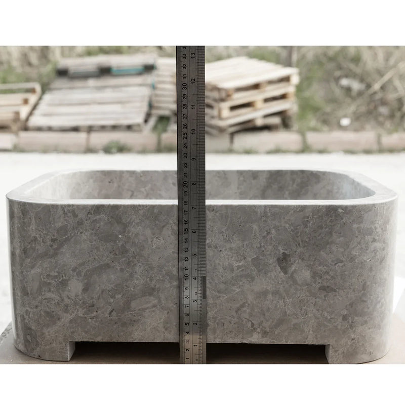Tundra Gray Marble Rectangular Wall-mount Bathroom Sink (W)12" (L)18" (H)7" by GobekDesign
