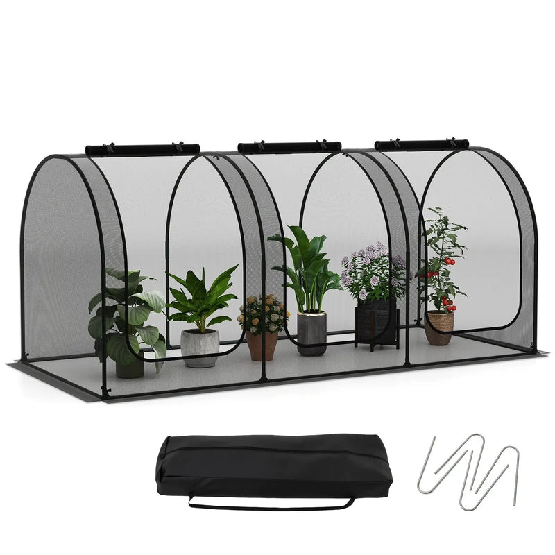 Tunnel Crop Cage Large Portable Plant Protection Tent with 3 Roll-up Zippered Doors by DirectDeals