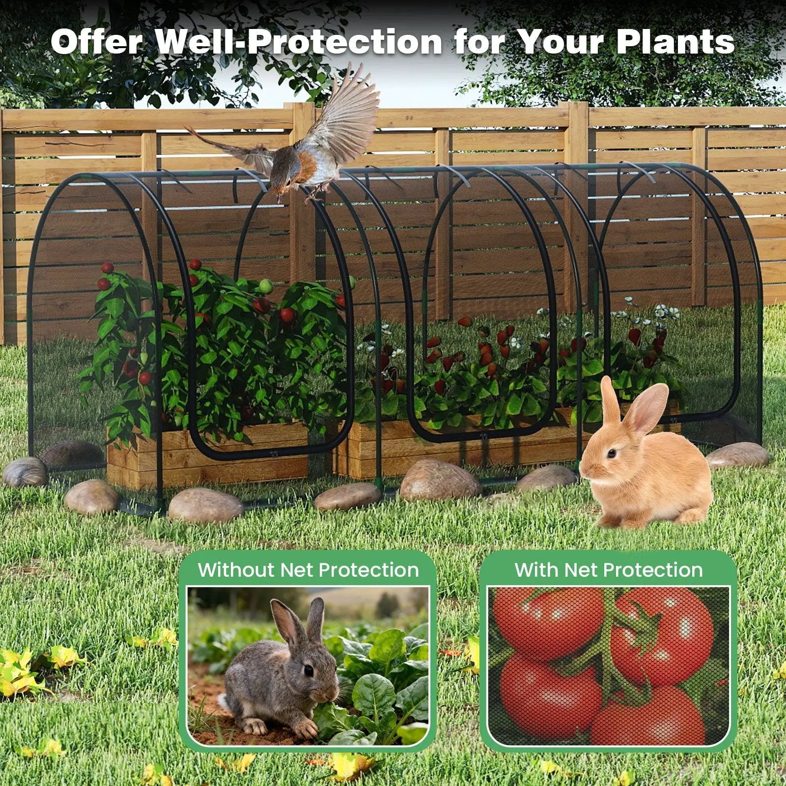 Tunnel Crop Cage Large Portable Plant Protection Tent with 3 Roll-up Zippered Doors by DirectDeals