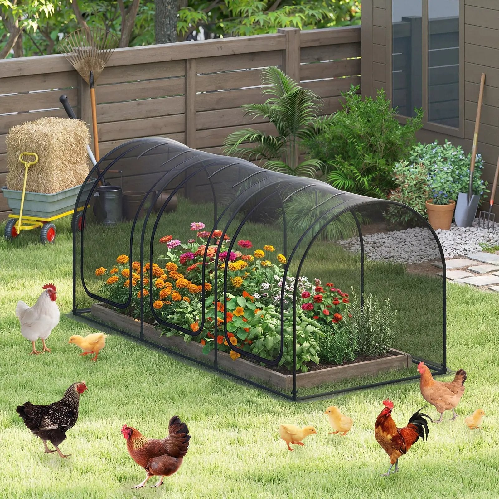 Tunnel Crop Cage Large Portable Plant Protection Tent with 3 Roll-up Zippered Doors by DirectDeals