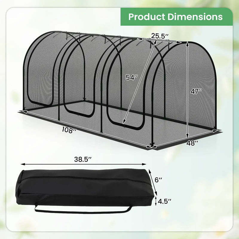 Tunnel Crop Cage Large Portable Plant Protection Tent with 3 Roll-up Zippered Doors by DirectDeals
