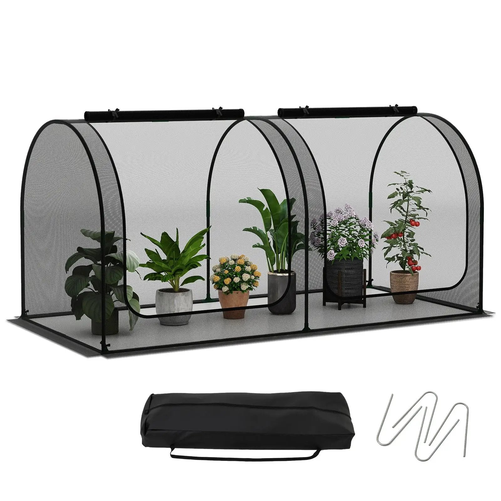 Tunnel Crop Cage Large Portable Plant Protection Tent with 2 Roll-up Zippered Doors by DirectDeals