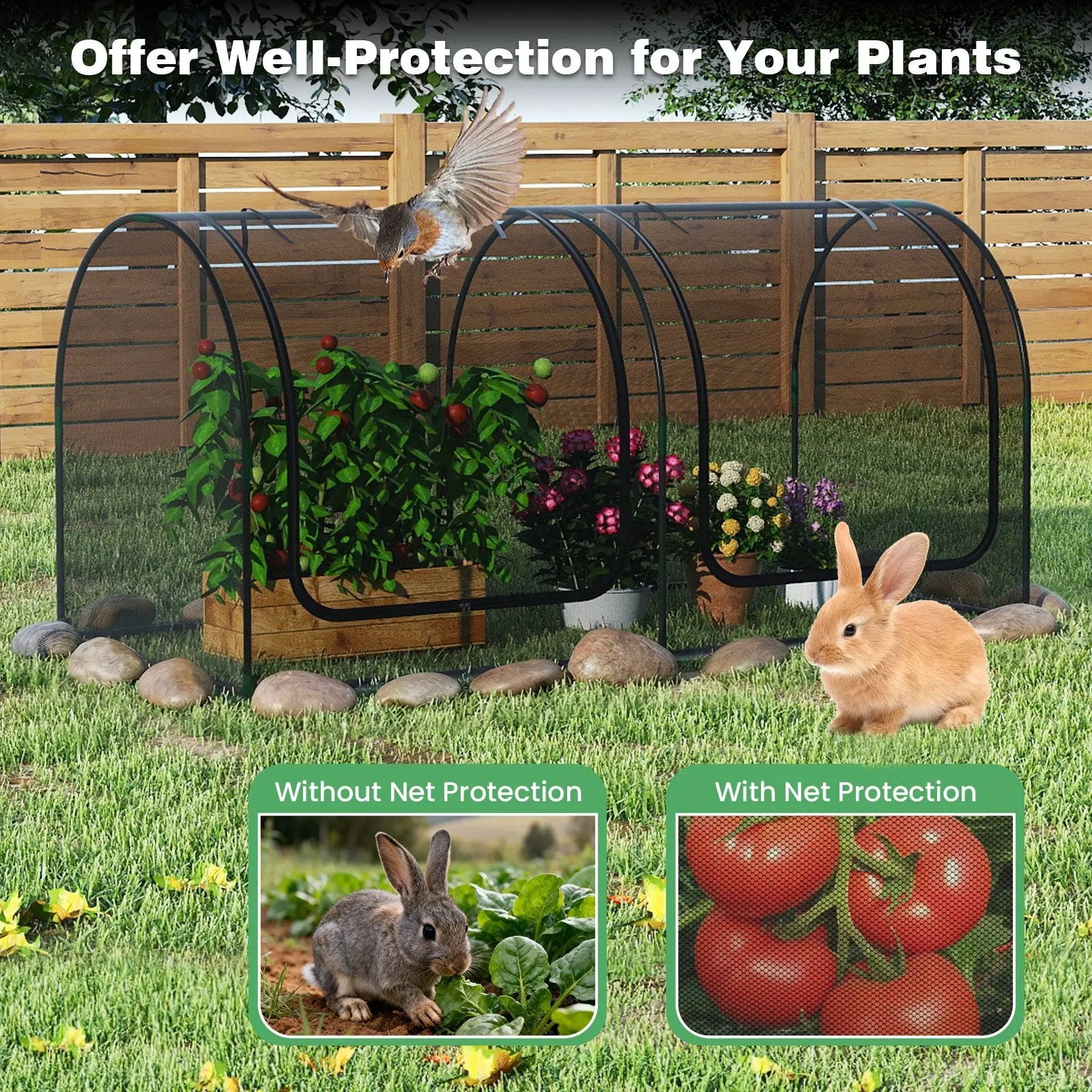 Tunnel Crop Cage Large Portable Plant Protection Tent with 2 Roll-up Zippered Doors by DirectDeals