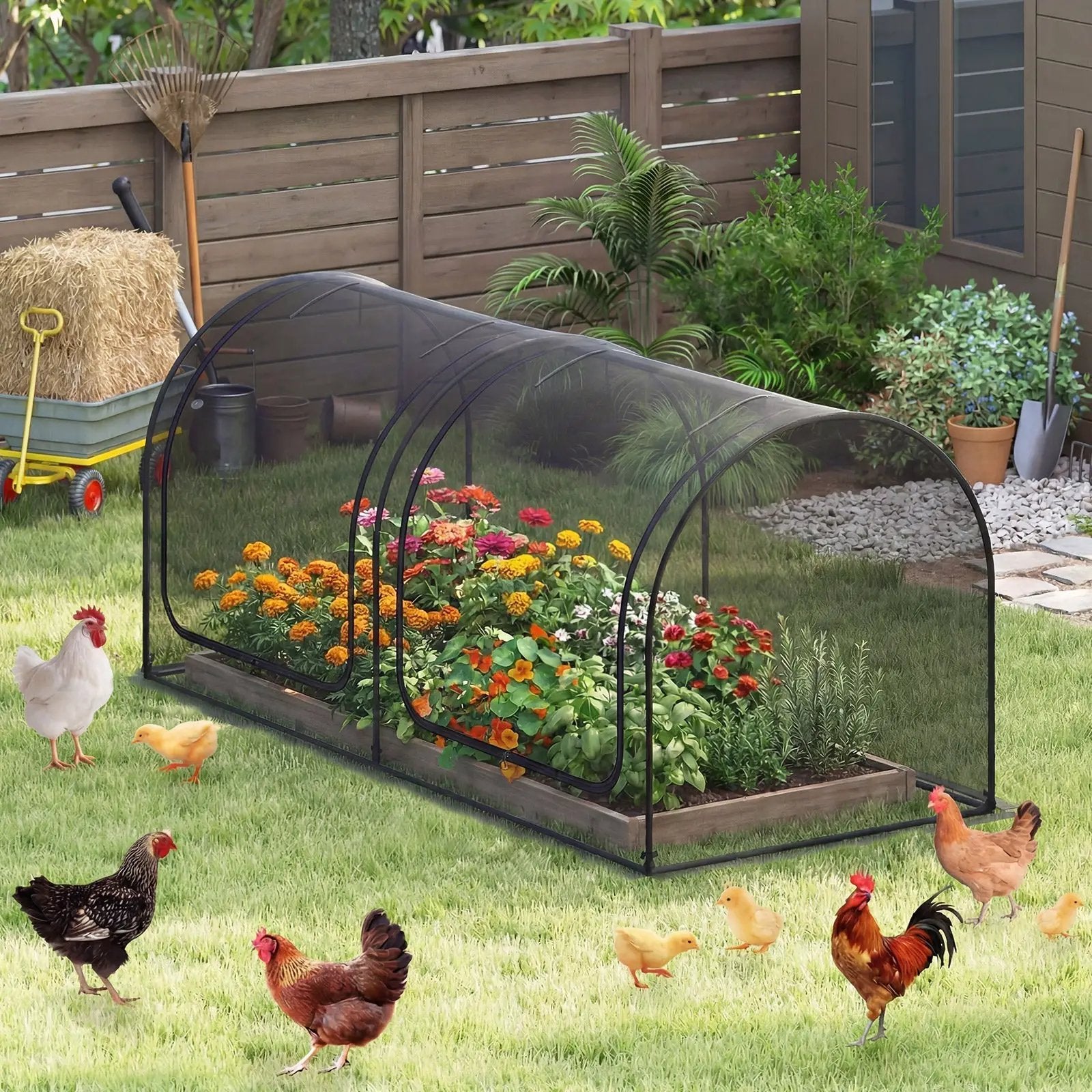 Tunnel Crop Cage Large Portable Plant Protection Tent with 2 Roll-up Zippered Doors by DirectDeals