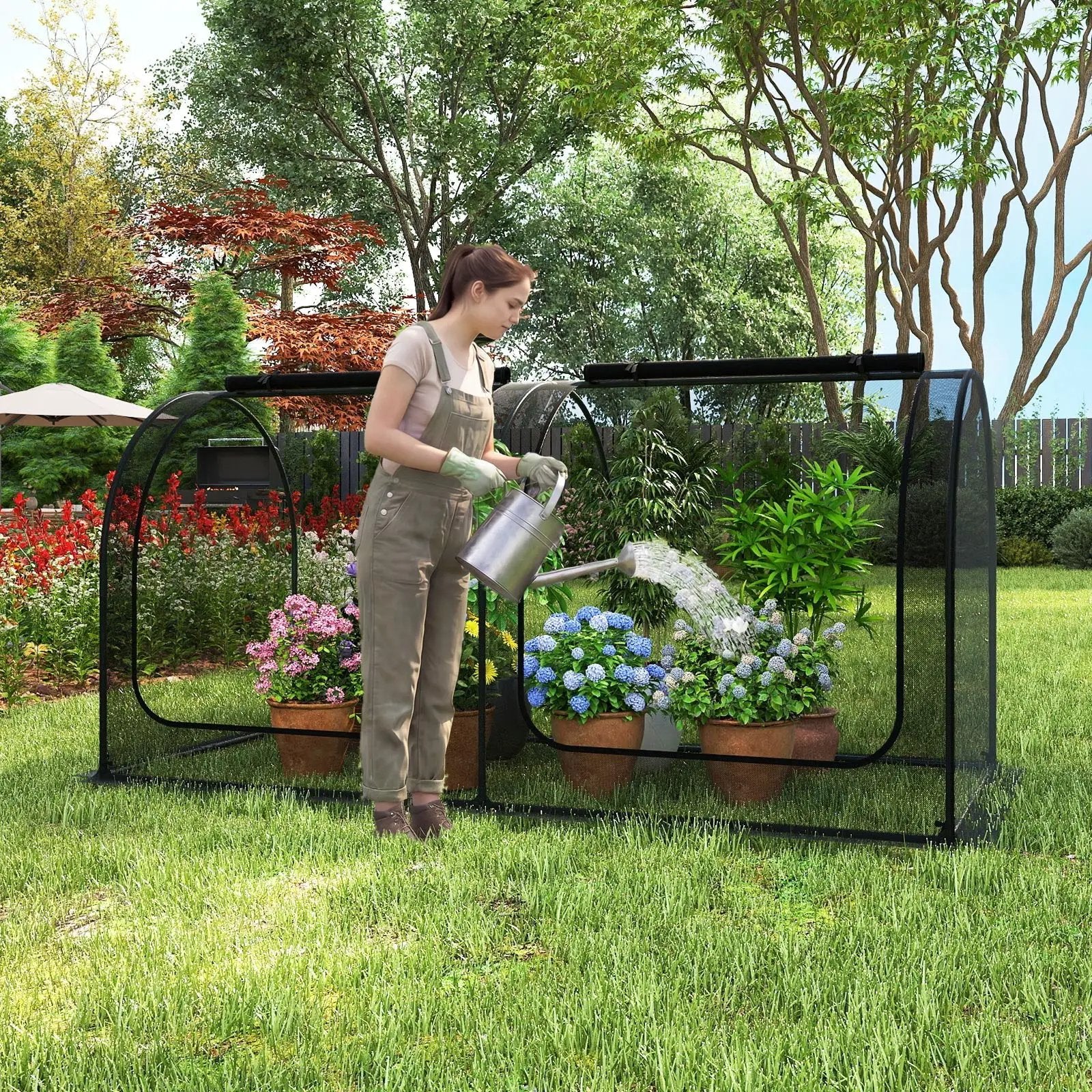 Tunnel Crop Cage Large Portable Plant Protection Tent with 2 Roll-up Zippered Doors by DirectDeals