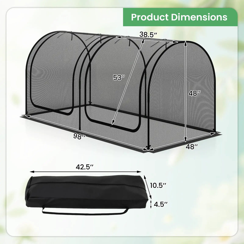 Tunnel Crop Cage Large Portable Plant Protection Tent with 2 Roll-up Zippered Doors by DirectDeals