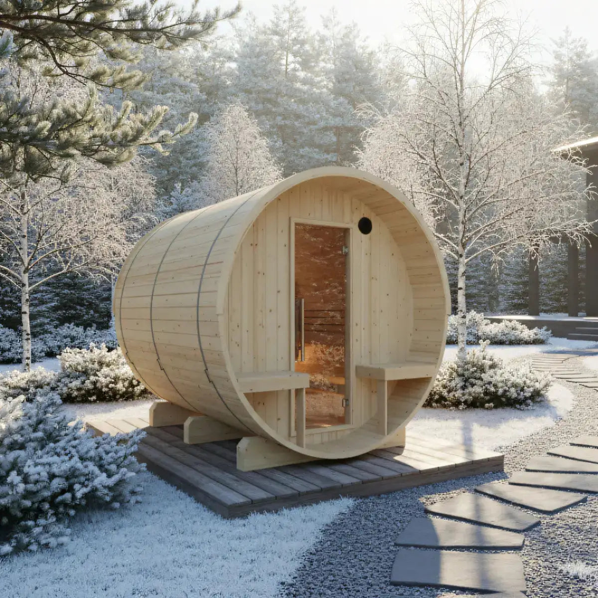 Turku Finnish Barrel Sauna with Terrace and WiFi Heater - Finnish Sauna Builders by Finnish Sauna Builders