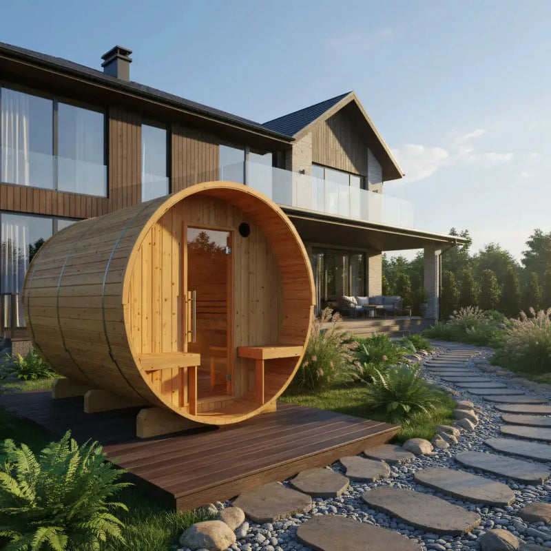 Turku Finnish Barrel Sauna with Terrace and WiFi Heater - Finnish Sauna Builders by Finnish Sauna Builders