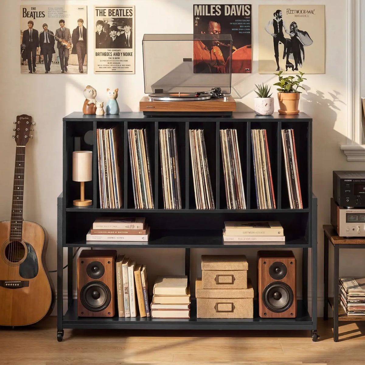 Turntable Stand with Charging Station & Vinyl Storage by DirectDeals