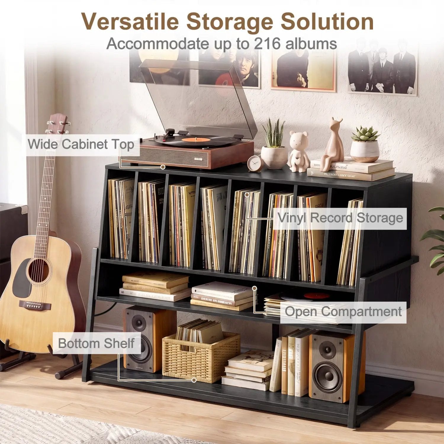 Turntable Stand with Charging Station & Vinyl Storage by DirectDeals