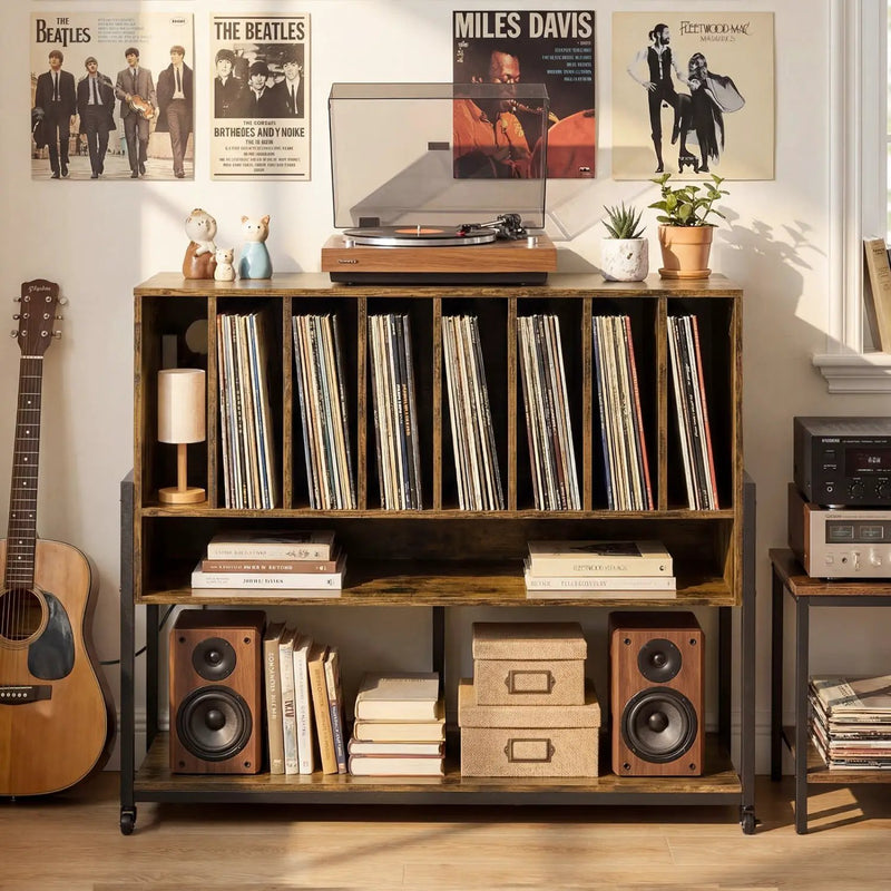Turntable Stand with Charging Station & Vinyl Storage by DirectDeals