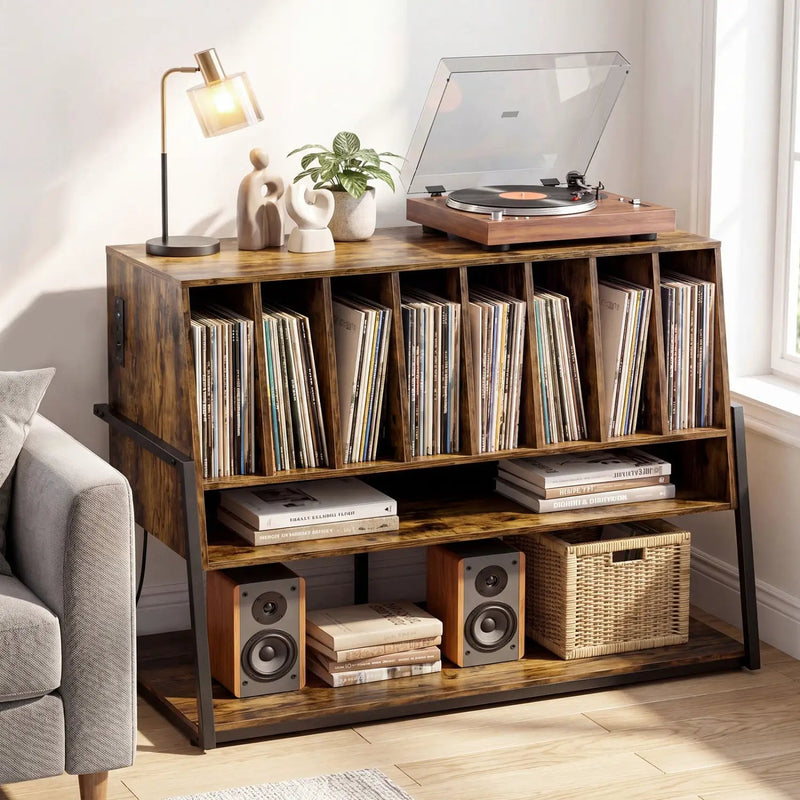 Turntable Stand with Charging Station & Vinyl Storage by DirectDeals