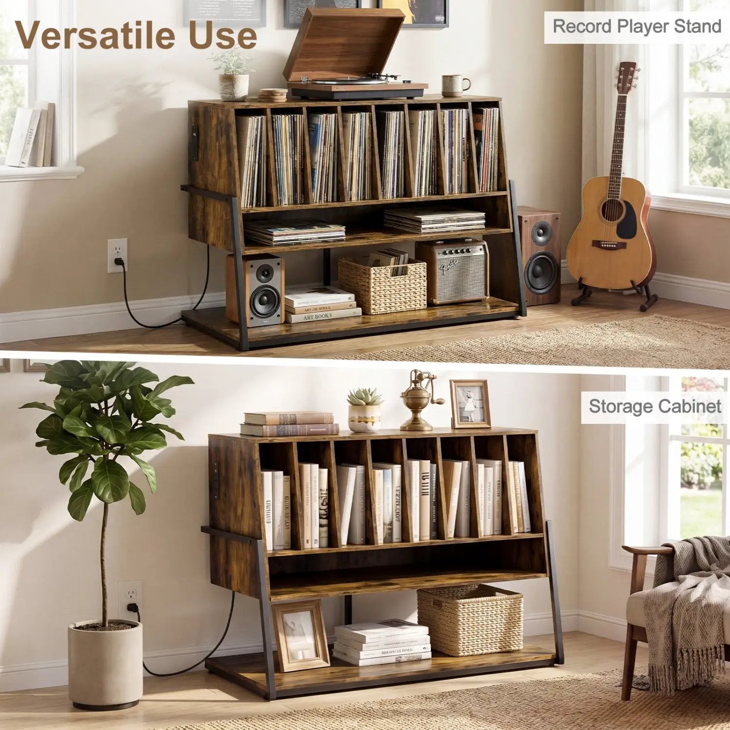 Turntable Stand with Charging Station & Vinyl Storage by DirectDeals