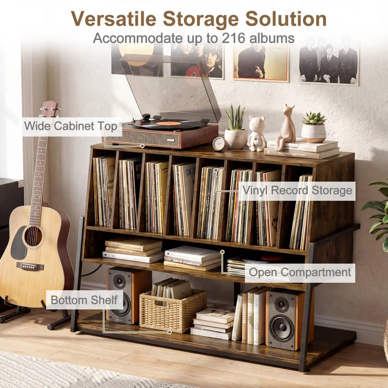 Turntable Stand with Charging Station & Vinyl Storage by DirectDeals