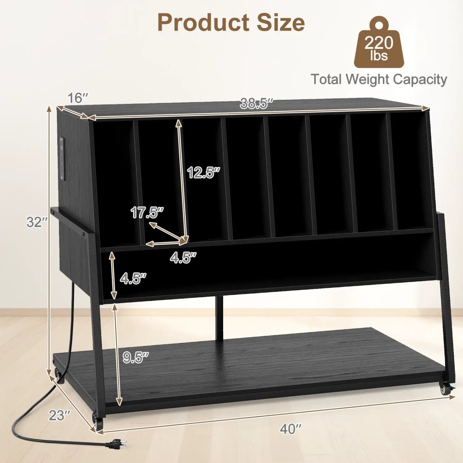 Turntable Stand with Charging Station & Vinyl Storage by DirectDeals