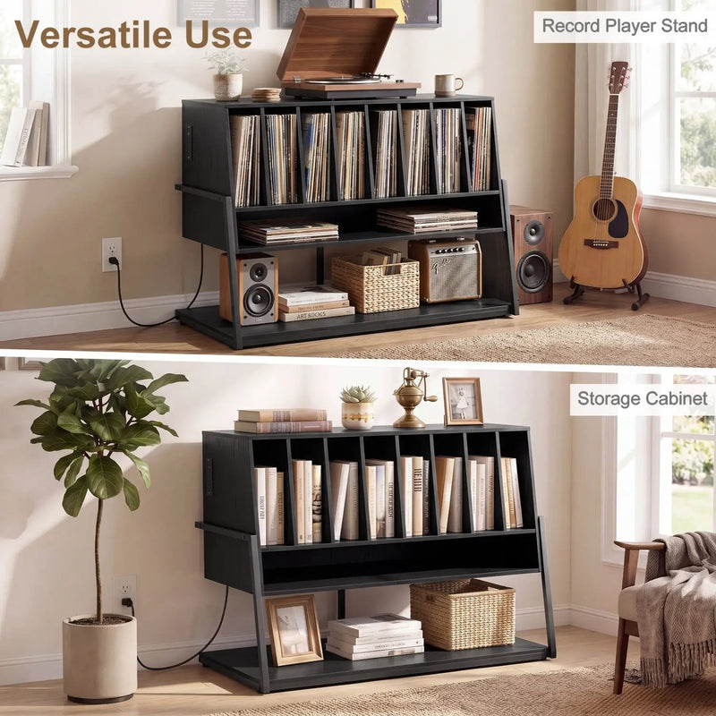 Turntable Stand with Charging Station & Vinyl Storage by DirectDeals