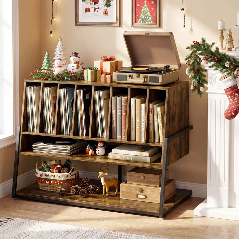 Turntable Stand with Charging Station & Vinyl Storage by DirectDeals
