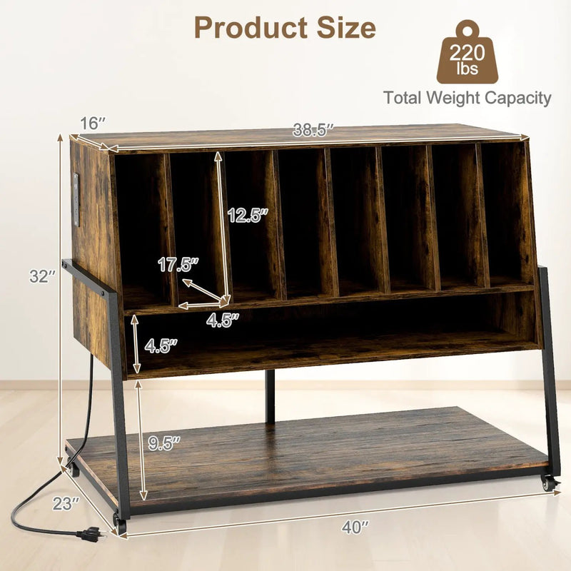 Turntable Stand with Charging Station & Vinyl Storage by DirectDeals