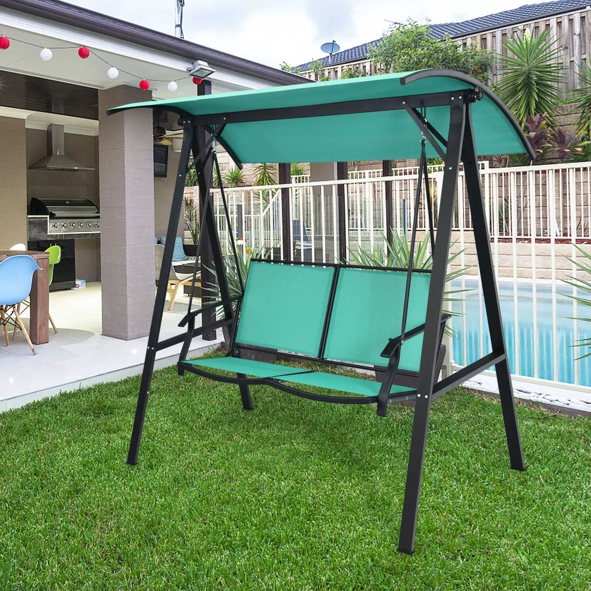Outdoor Porch Steel Hanging 2-Seat Swing Loveseat with Canopy by DirectDeals