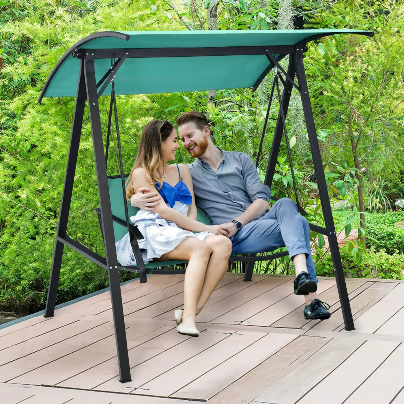 Outdoor Porch Steel Hanging 2-Seat Swing Loveseat with Canopy by DirectDeals
