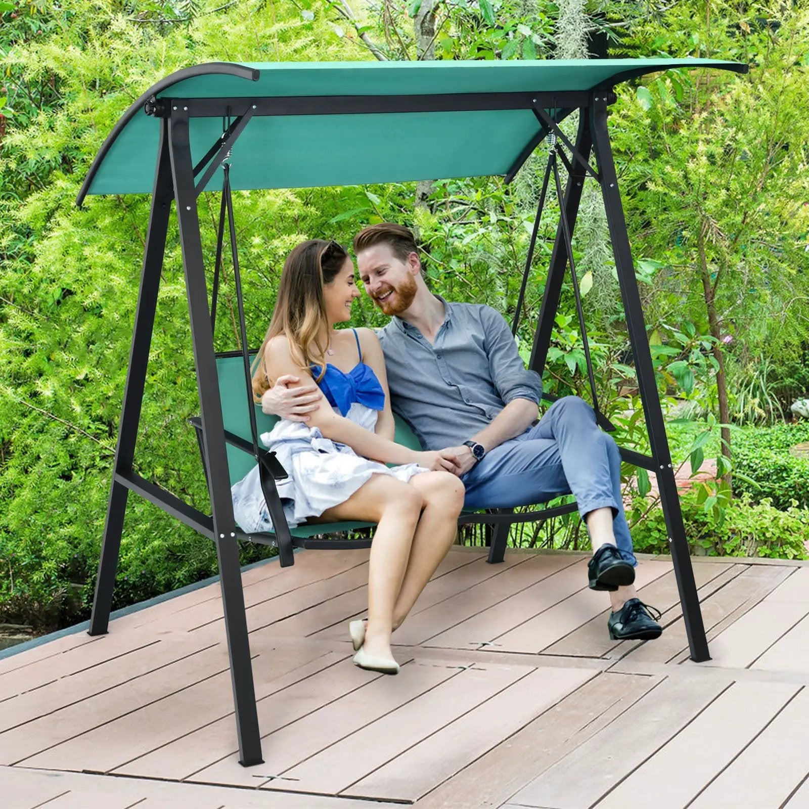 Outdoor Porch Steel Hanging 2-Seat Swing Loveseat with Canopy by DirectDeals