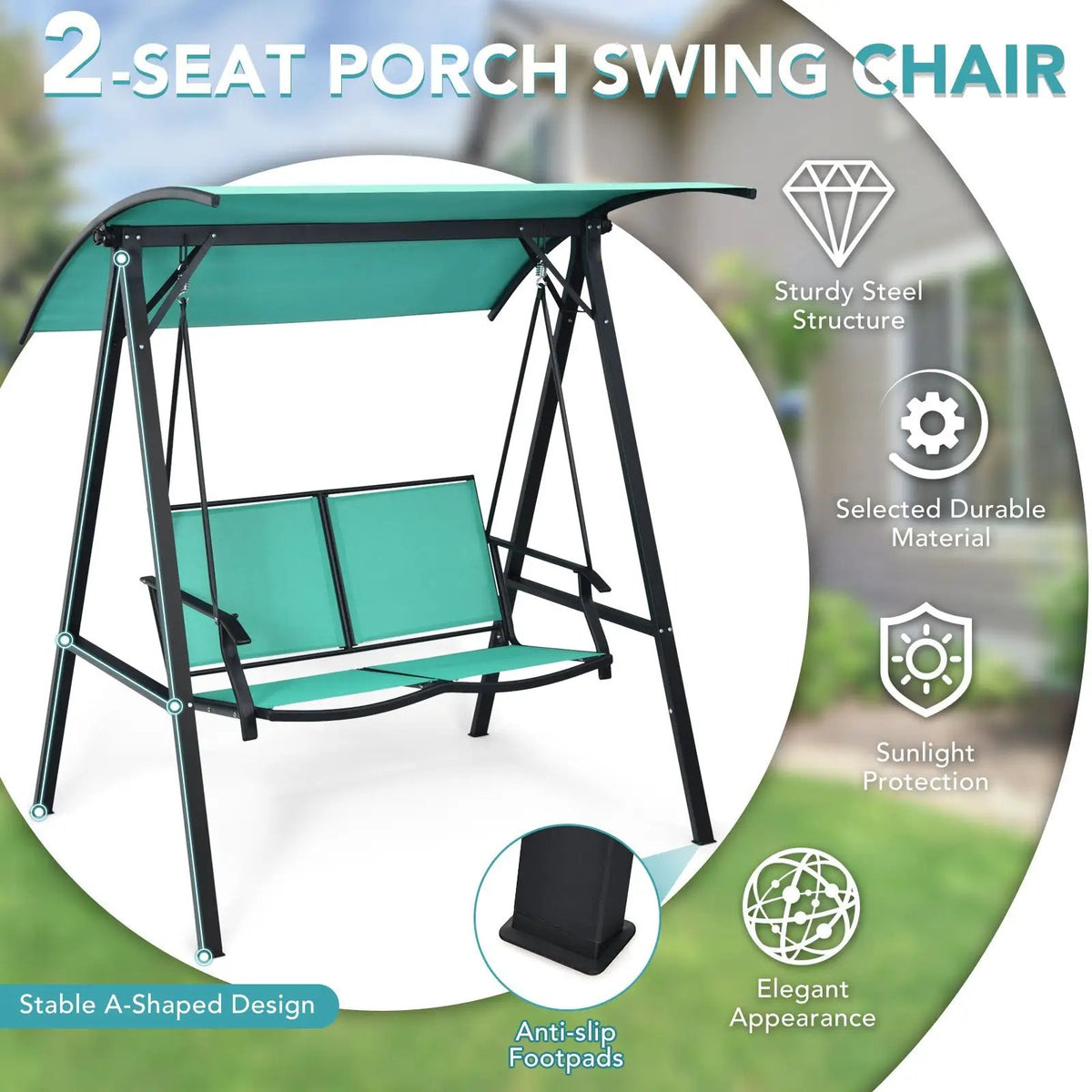Outdoor Porch Steel Hanging 2-Seat Swing Loveseat with Canopy by DirectDeals