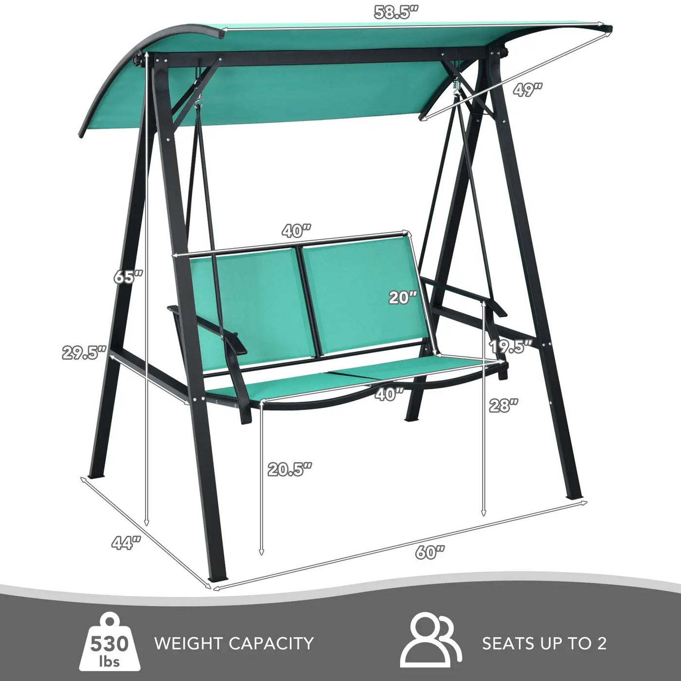 Outdoor Porch Steel Hanging 2-Seat Swing Loveseat with Canopy by DirectDeals