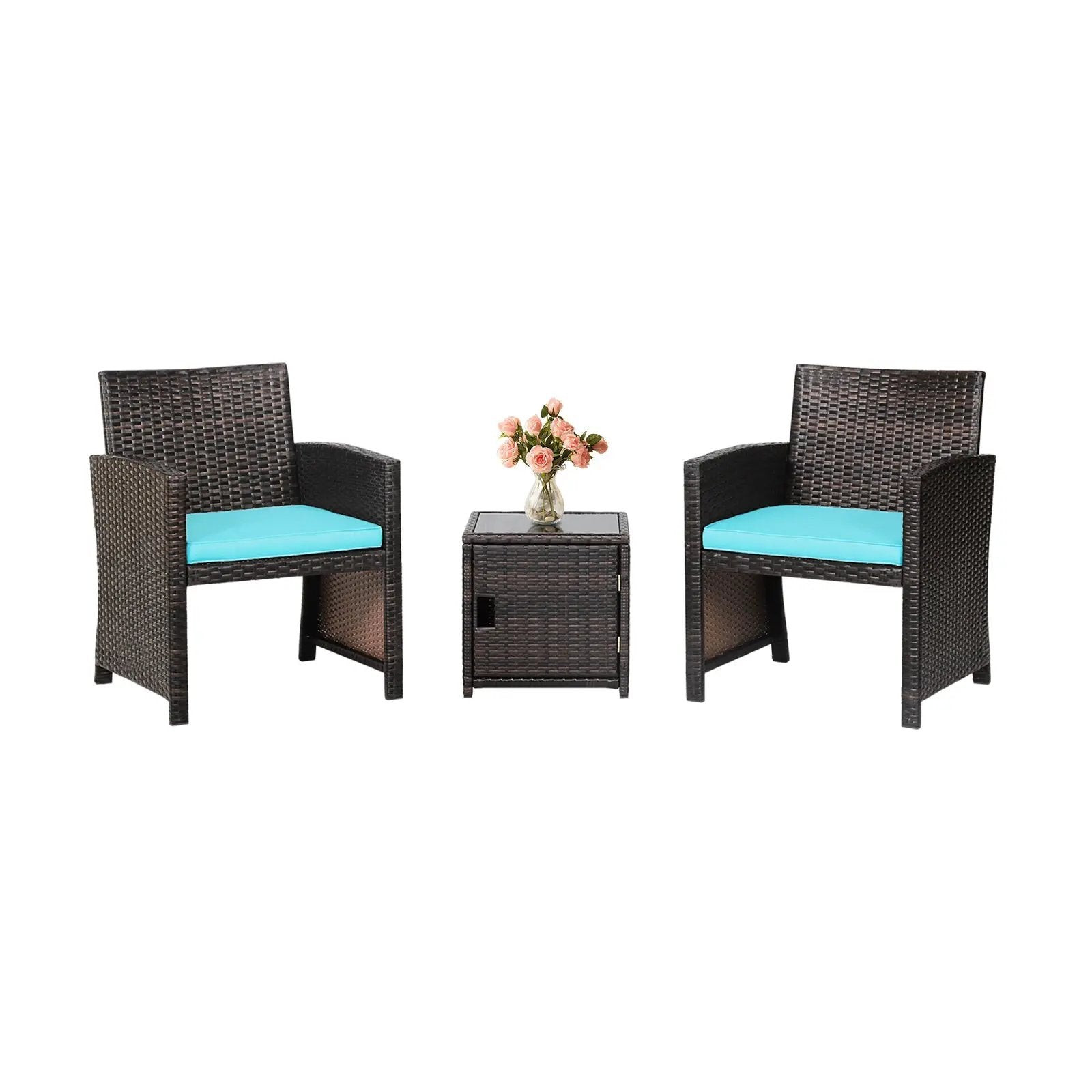 3 Pieces Patio Wicker Furniture Set with Storage Table and Protective Cover by DirectDeals