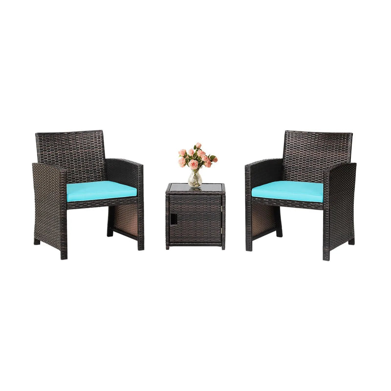 3 Pieces Patio Wicker Furniture Set with Storage Table and Protective Cover by DirectDeals