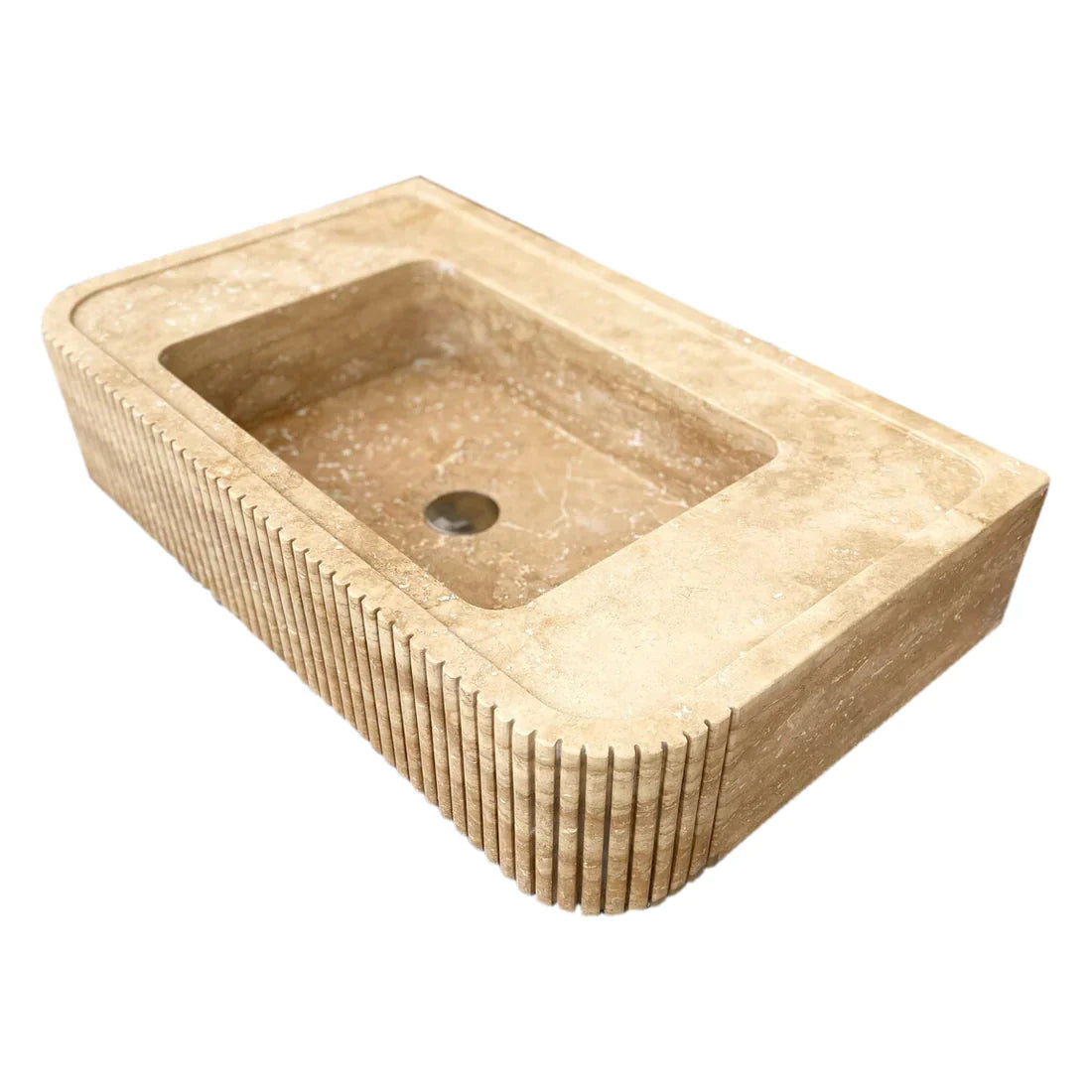 Tuscany Walnut Travertine Wall-mount Bathroom Vanity Sink Ribbed Textured Front by GobekDesign