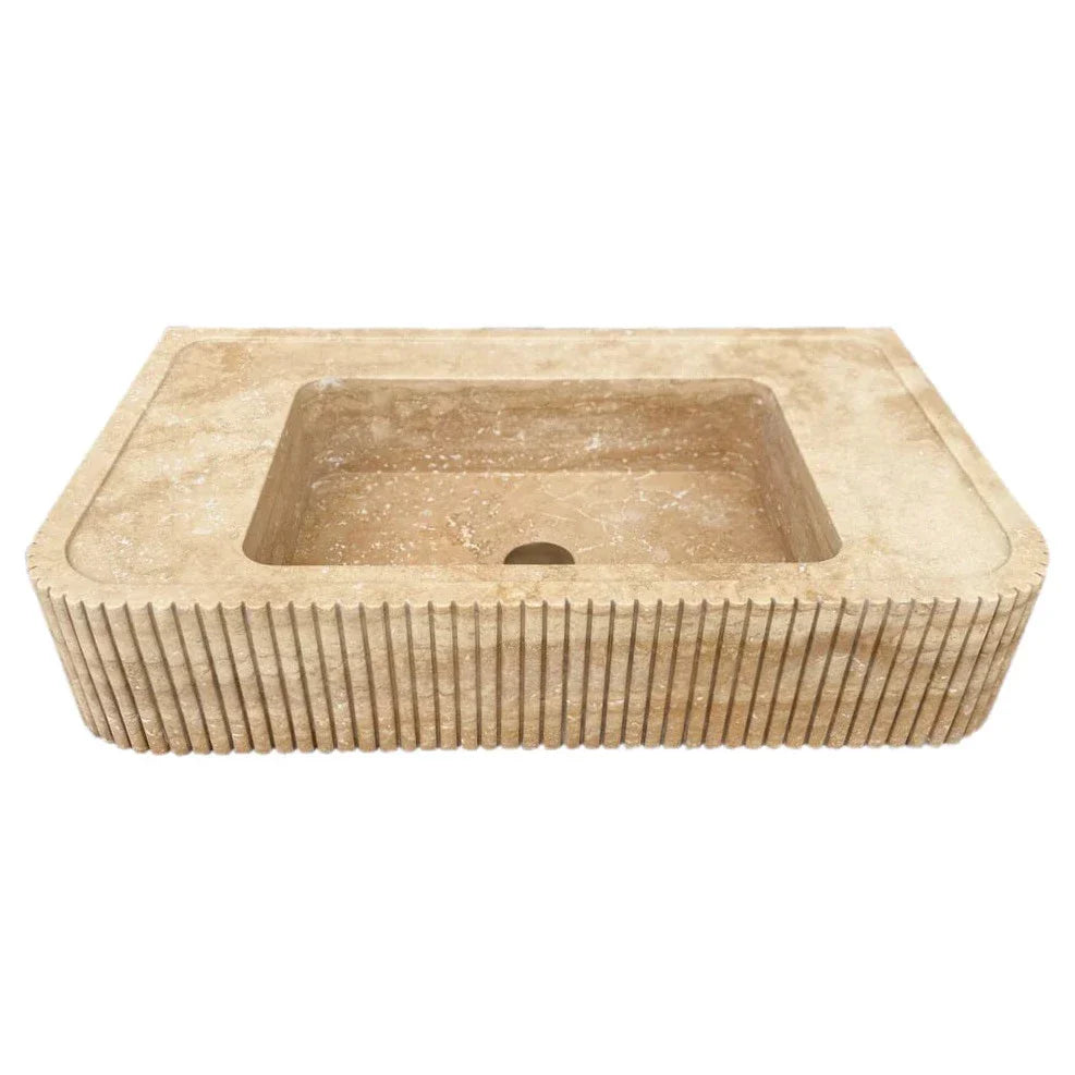Tuscany Walnut Travertine Wall-mount Bathroom Vanity Sink Ribbed Textured Front by GobekDesign