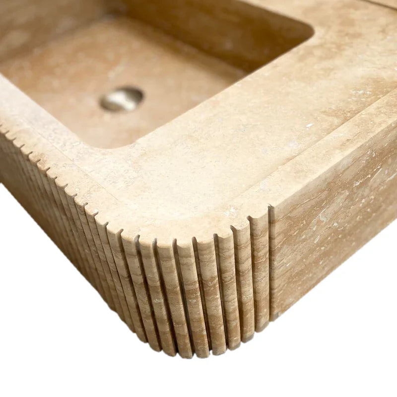 Tuscany Walnut Travertine Wall-mount Bathroom Vanity Sink Ribbed Textured Front by GobekDesign