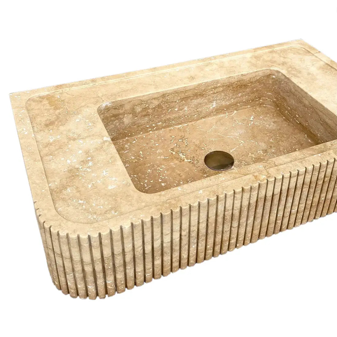 Tuscany Walnut Travertine Wall-mount Vanity Sink Ribbed Textured by GobekDesign