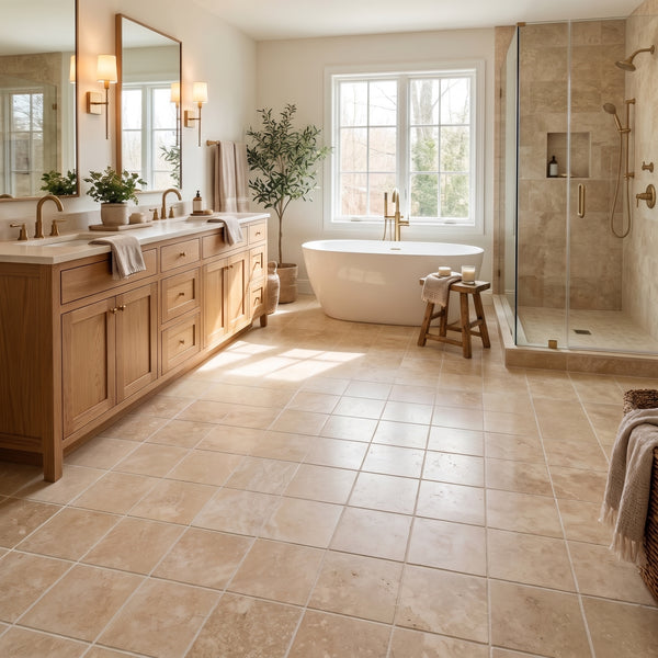 Tuscany Beige Honed Travertine Tiles 12x12
