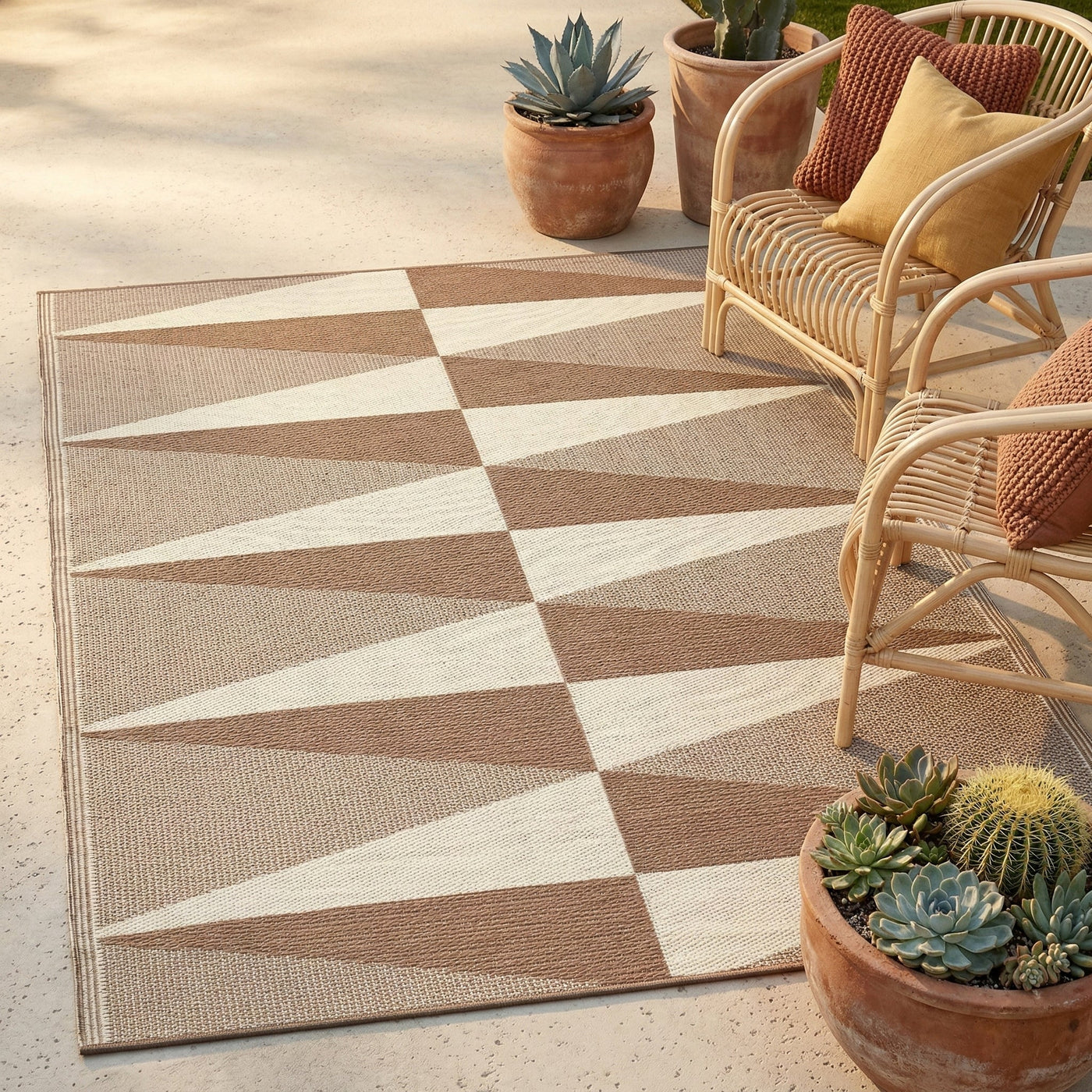 Tucson - Natural Modern Geometric Outdoor Rug for Patio by Fab Habitat