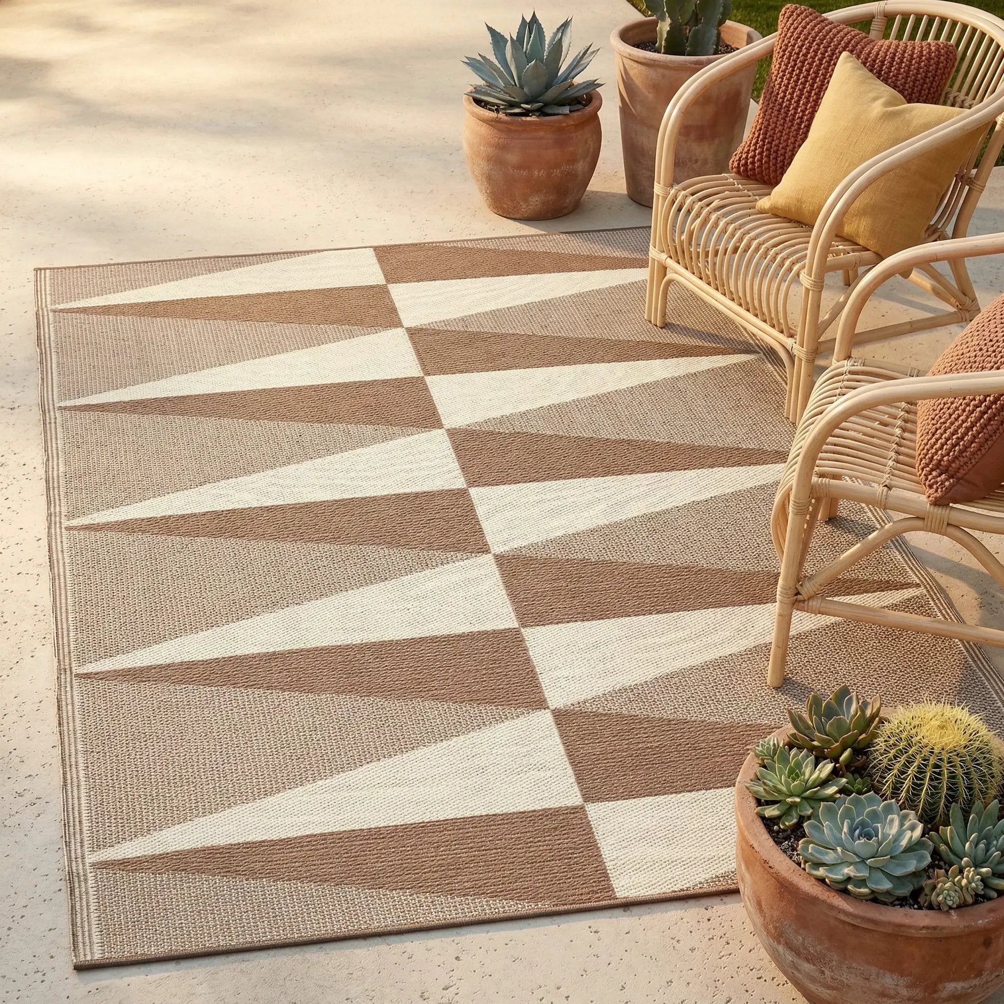 Tucson - Natural Modern Geometric Outdoor Rug for Patio by Fab Habitat