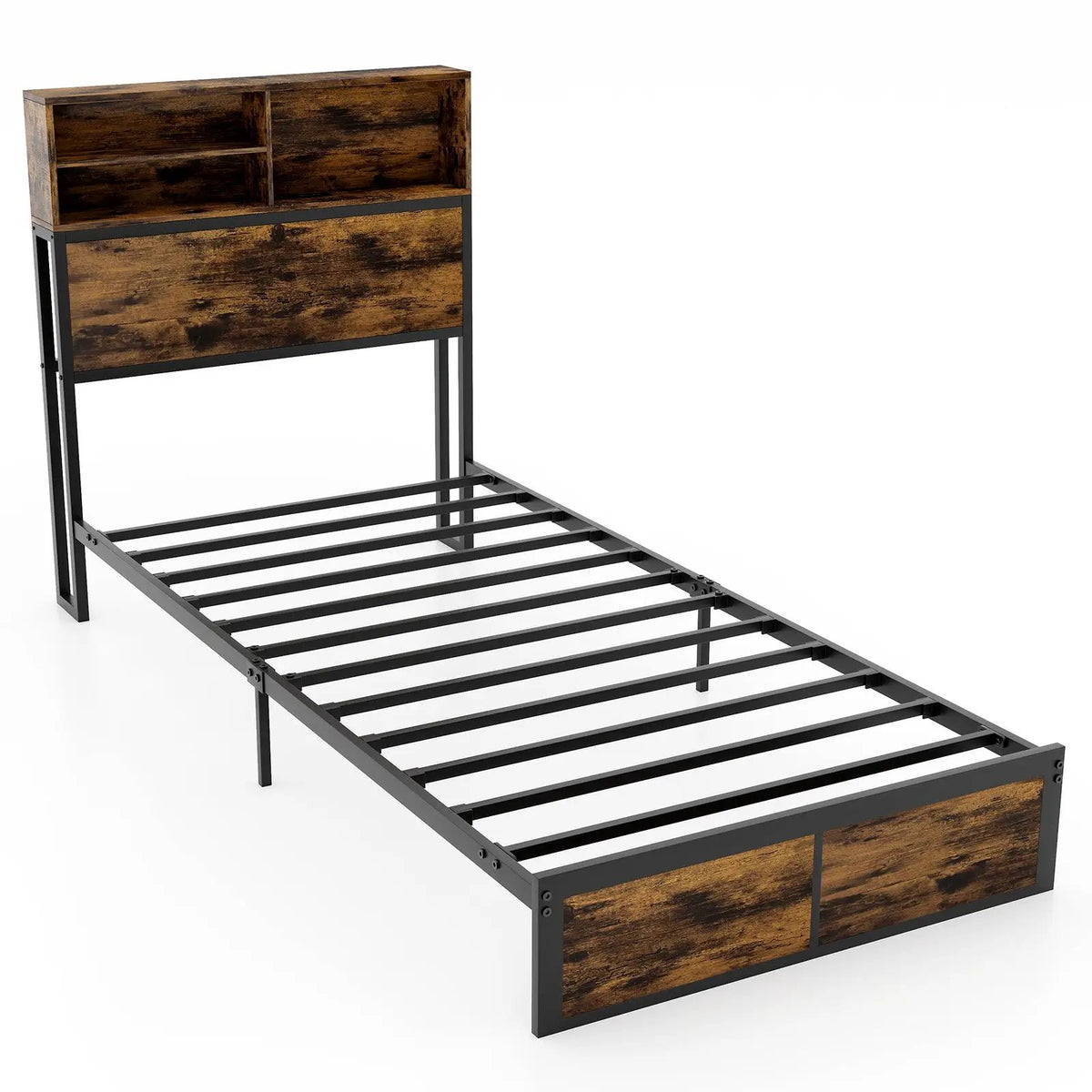 Twin/Full/Queen/King Size Bed Frame with Storage Headboard Industrial Metal Platform Bed by DirectDeals