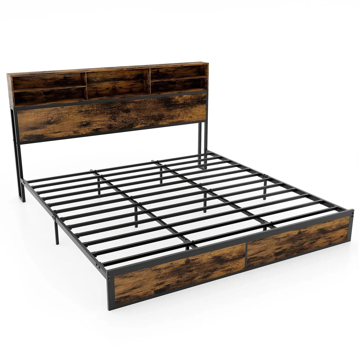 Twin/Full/Queen/King Size Bed Frame with Storage Headboard Industrial Metal Platform Bed by DirectDeals